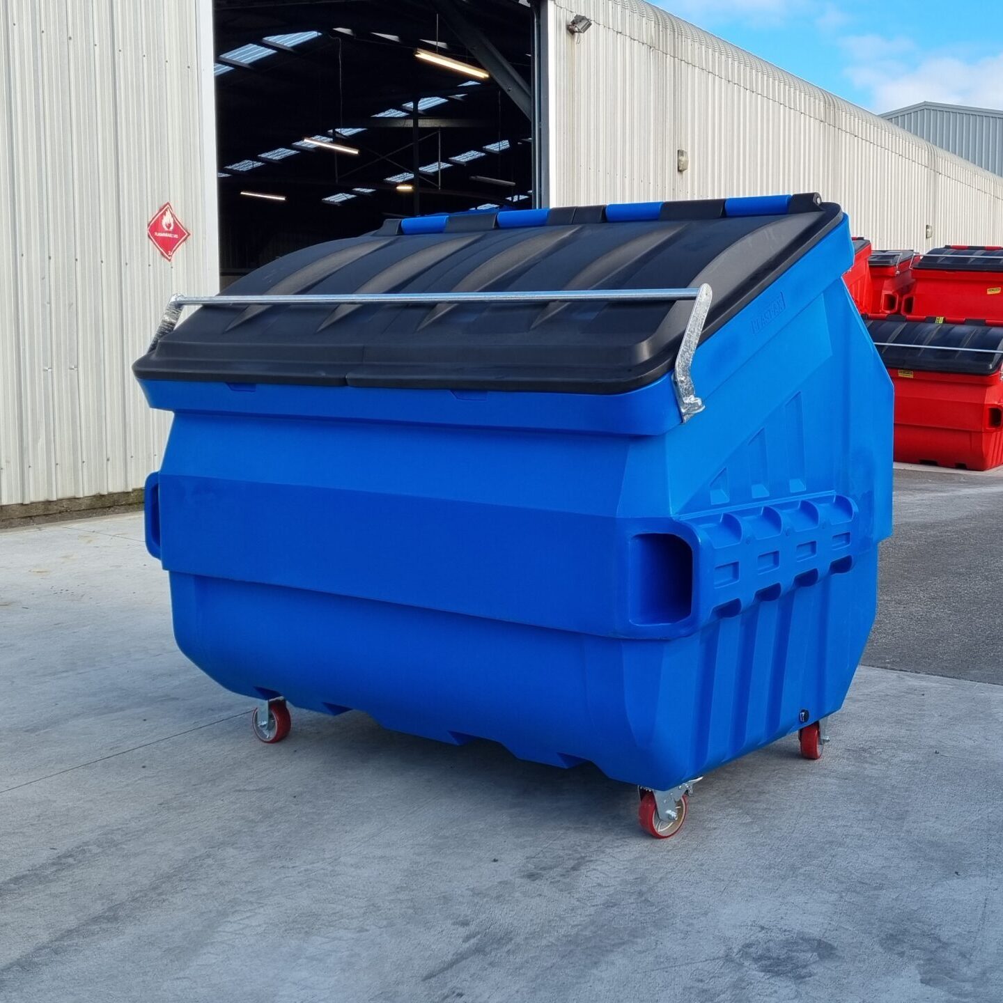 blue front end loading skip bins 1